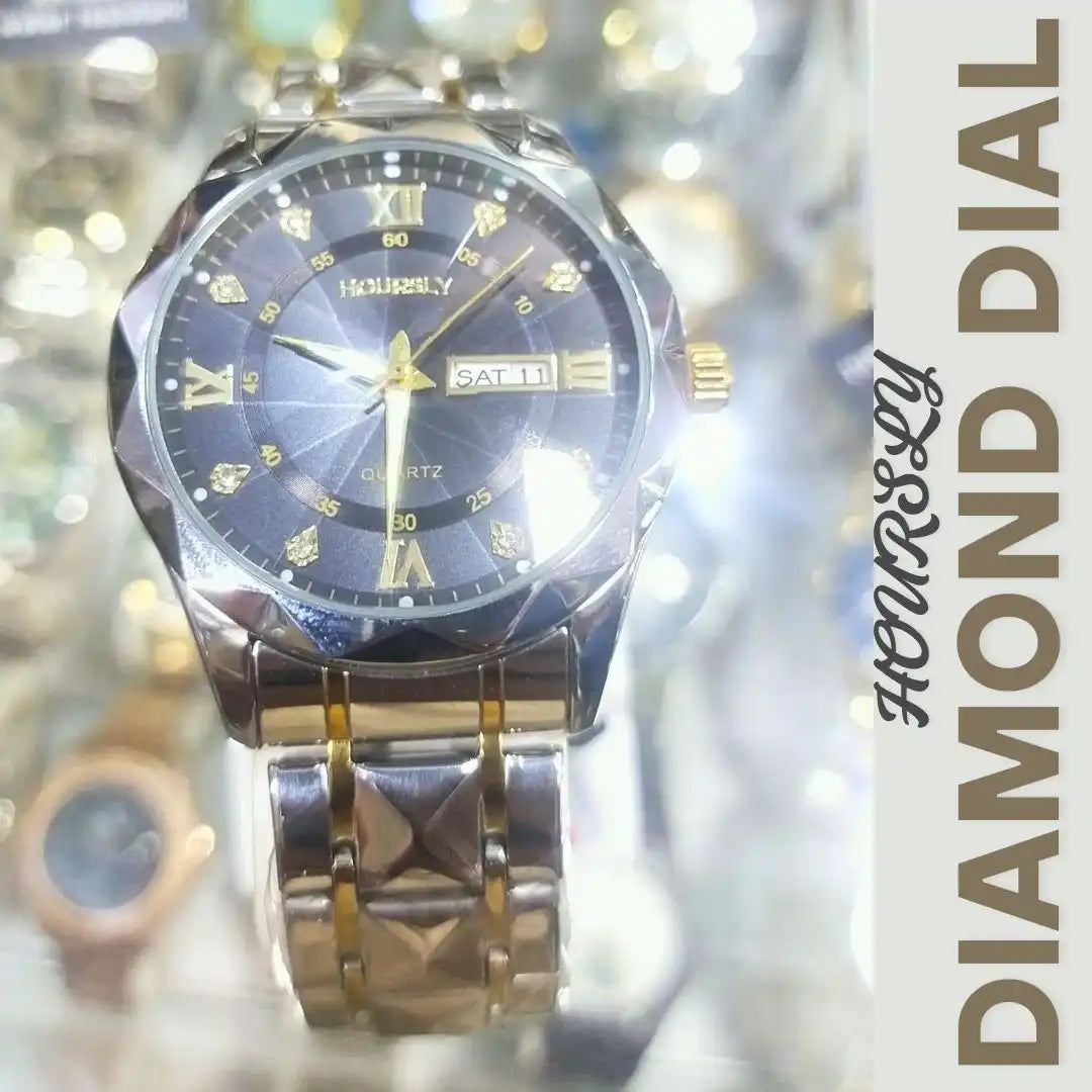 HOURSLY Diamond Dial Quartz Wristwatch Black Dial