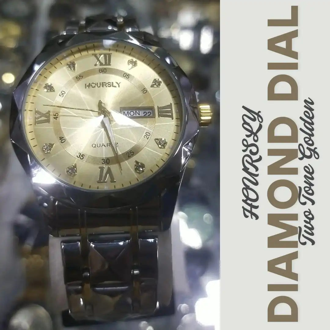 HOURSLY Diamond Dial Quartz Wristwatch Golden Dial