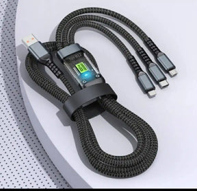 3-in-1 USB to Lightning, Type-C & Micro USB Cable, 100W Fast Charging, 1.2m with Digital Display