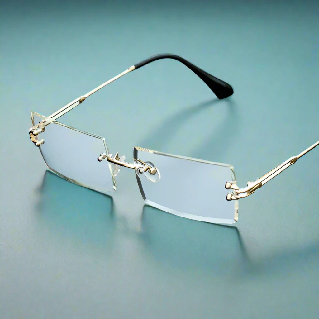 Gold Two-toned Brown Lens Sophisticated Square Rimless Rectangle Eyewear