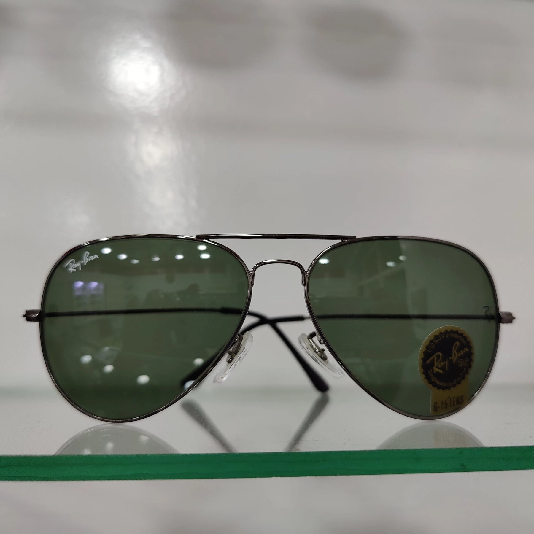 Ray-Ban-Rimmed-Classic-Aviators-GunMetal-Frame-With-Green-Lens_7