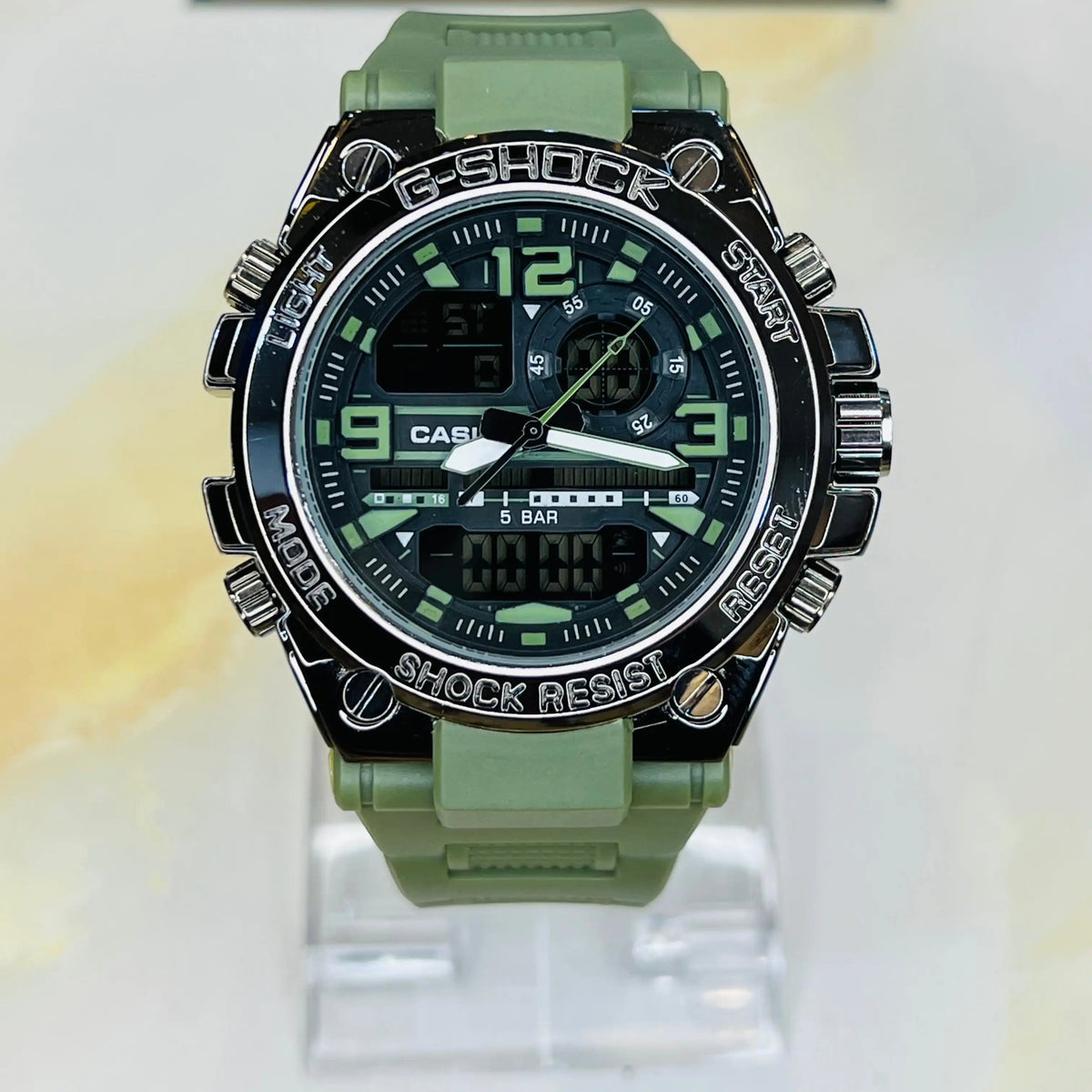 GSTW-300 G-Shock Ana-Digi Metal Dial Sports Watch Army Green Color