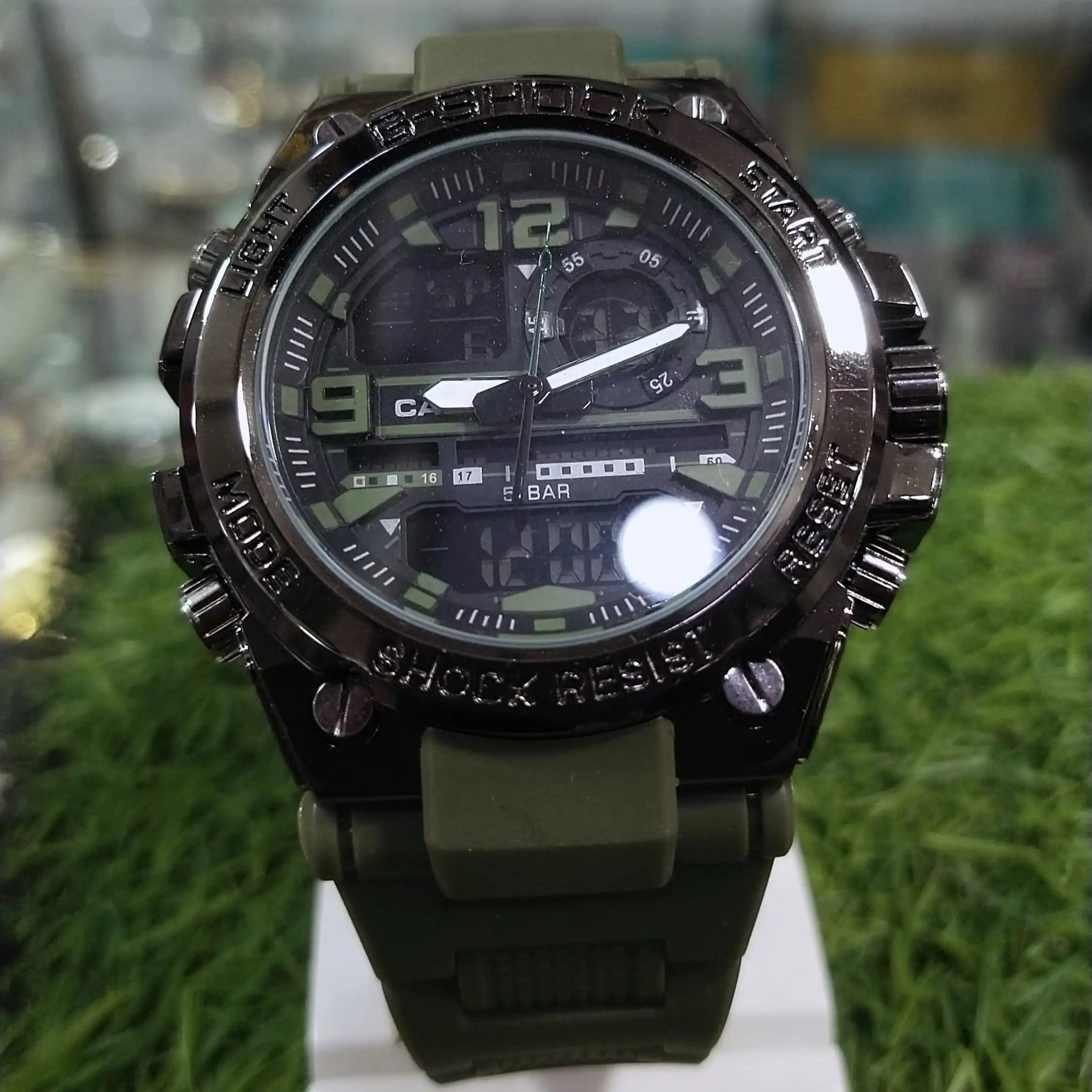 GSTW-300 G-Shock Ana-Digi Metal Dial Sports Watch Army Green Color