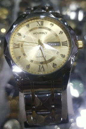  HOURSLY Diamond Dial Quartz Wristwatch Golden Dial