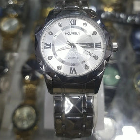  HOURSLY Diamond Dial Quartz Wristwatch Silver Watch White Dial