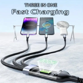 3-in-1 USB to Lightning, Type-C & Micro USB Cable, 100W Fast Charging, 1.2m with Digital Display