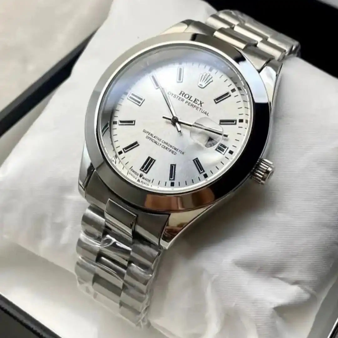 Premium RLX Luxury Silver Chain Date Watch AAA Copy